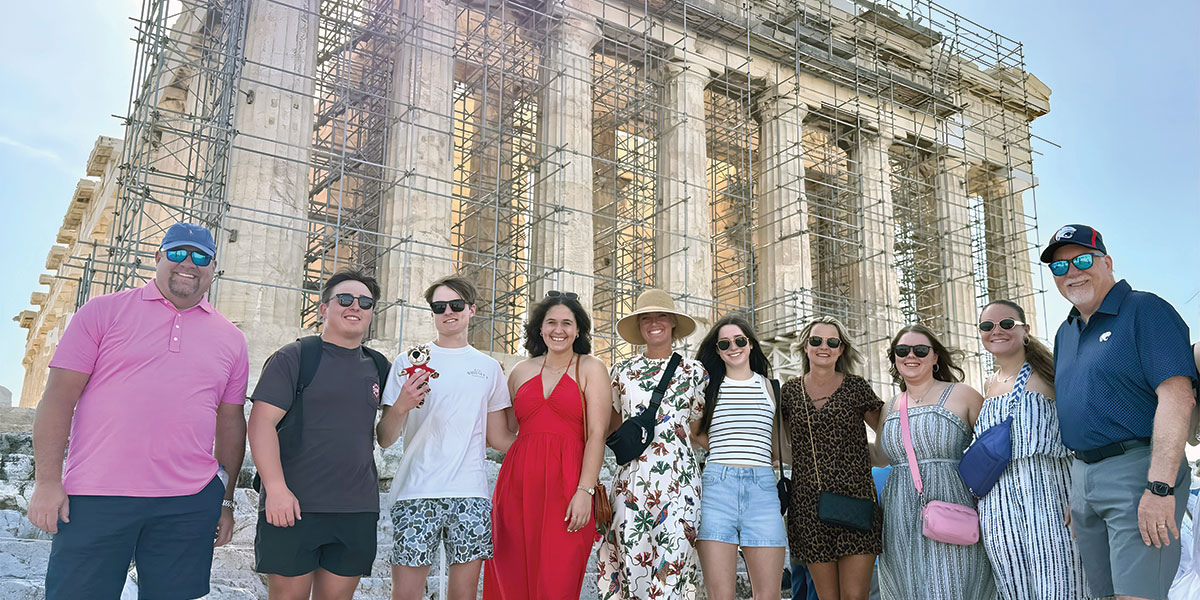 Seven student traveled to Greece over the summer for a global leadership Study Abroad trip. Mason Mullaney, Nolan Crawford, Ansley Simmons, Mary Elizabeth Kent, Alex Downes, Kali Johnston and Emma Harrod traveled to seven cities and towns, including their starting point, Athens, where they visited the Parthenon. data-lightbox='featured'