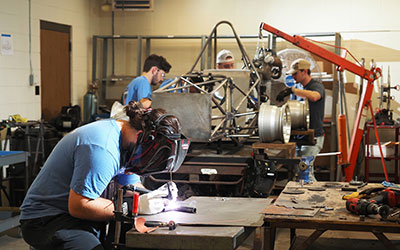 Engineering students in a workshop